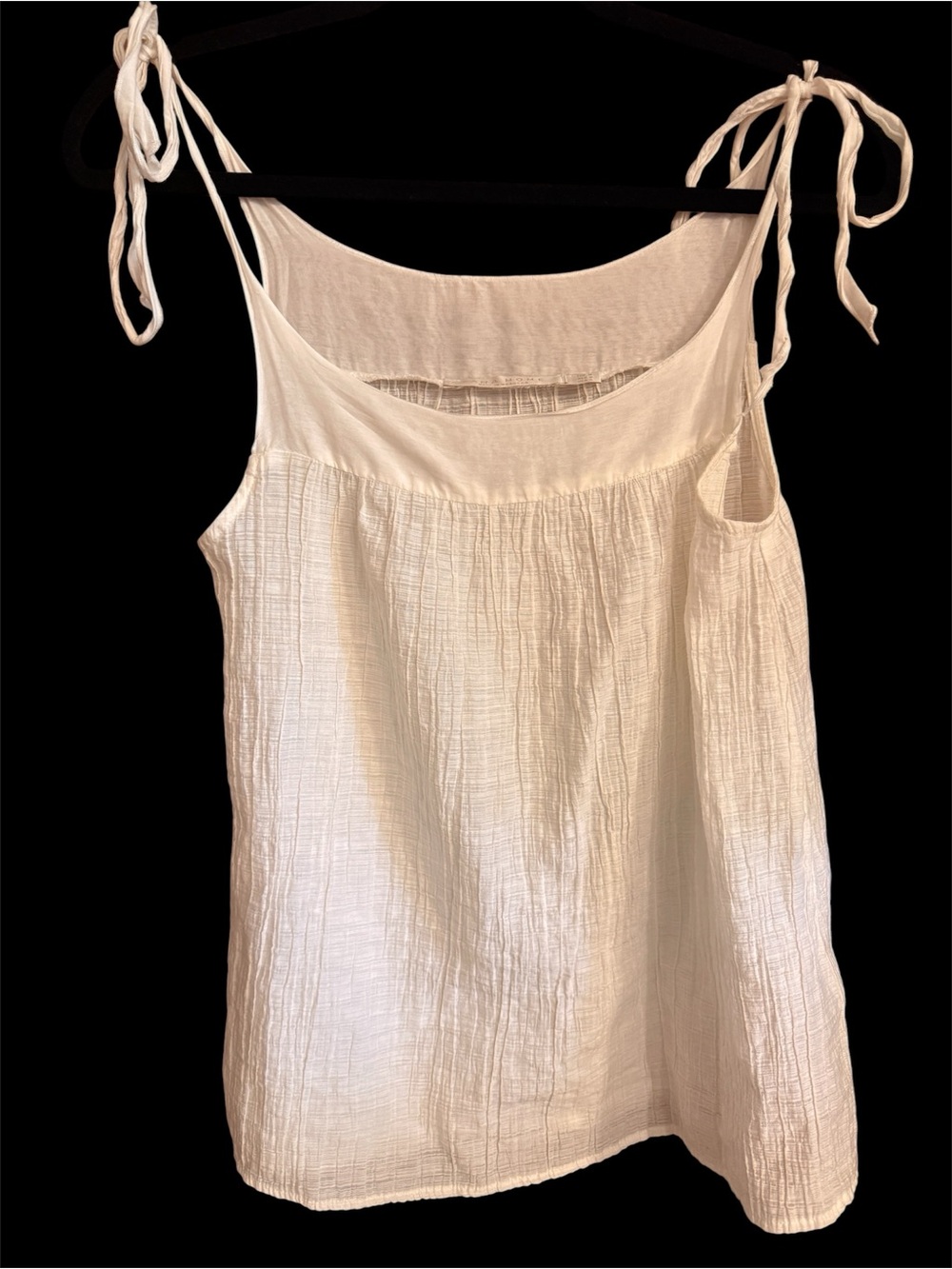 ZARA Home 100% Cotton Women’s Tie Shoulder Strap White Crinkle Gauze Camisole